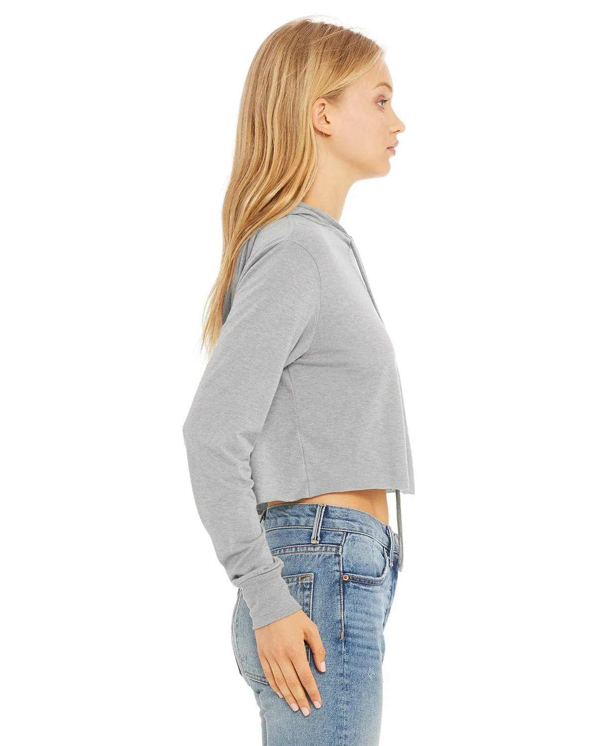 Bella Canvas Ladie's Cropped Long Sleeve Hoodie T-Shirt | Ath Grey Triblnd