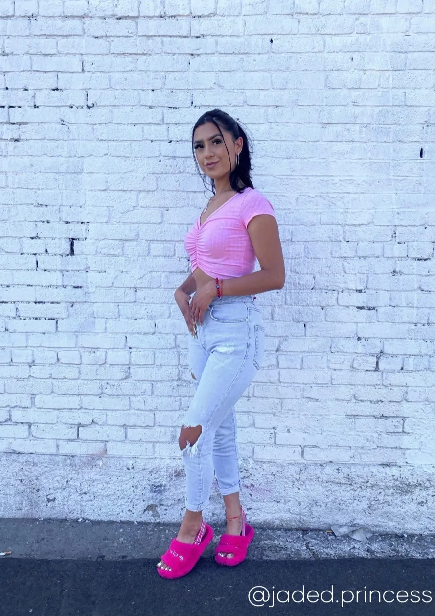 Belle Ribbed Crop Top - Pink