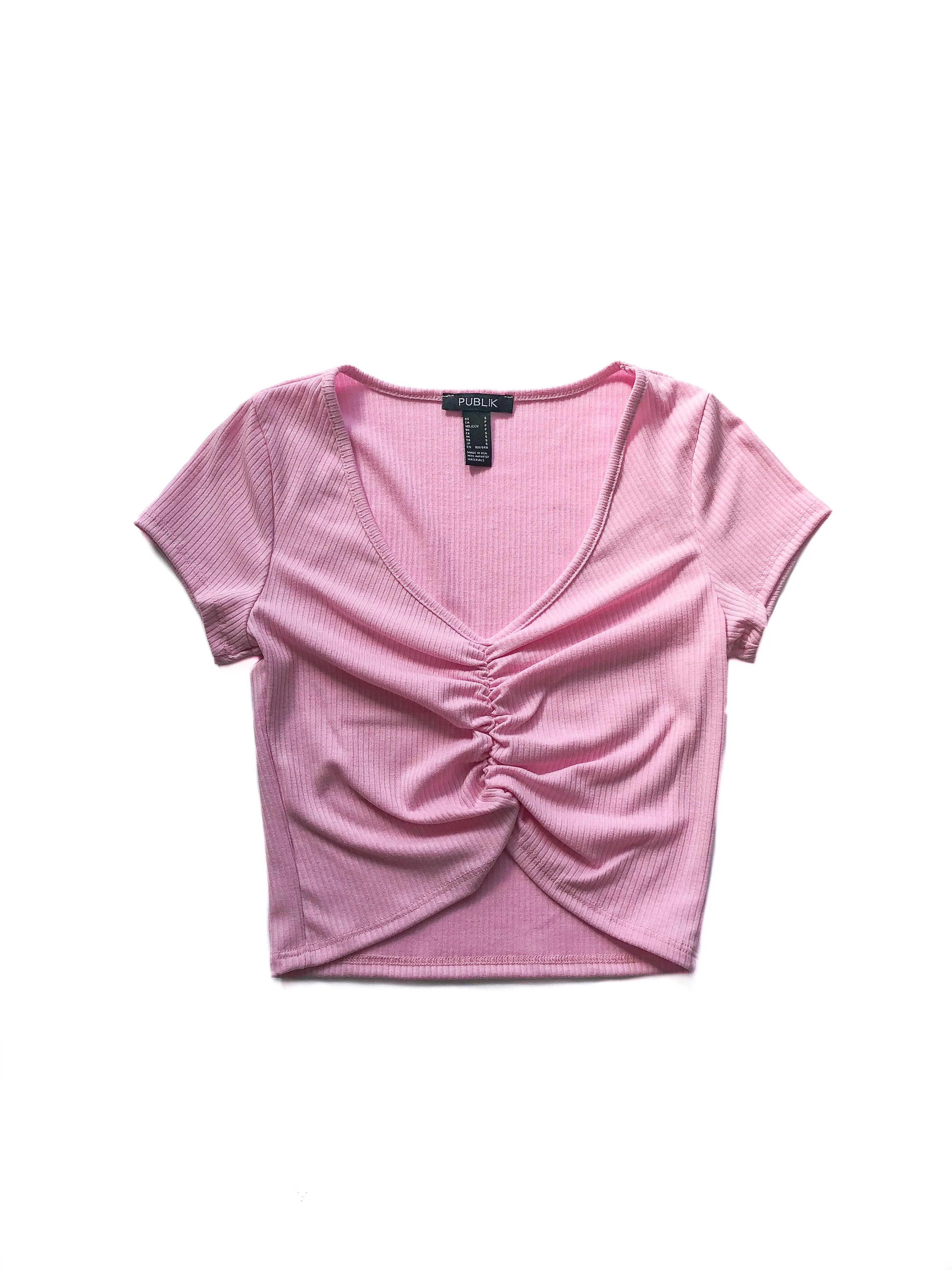 Belle Ribbed Crop Top - Pink