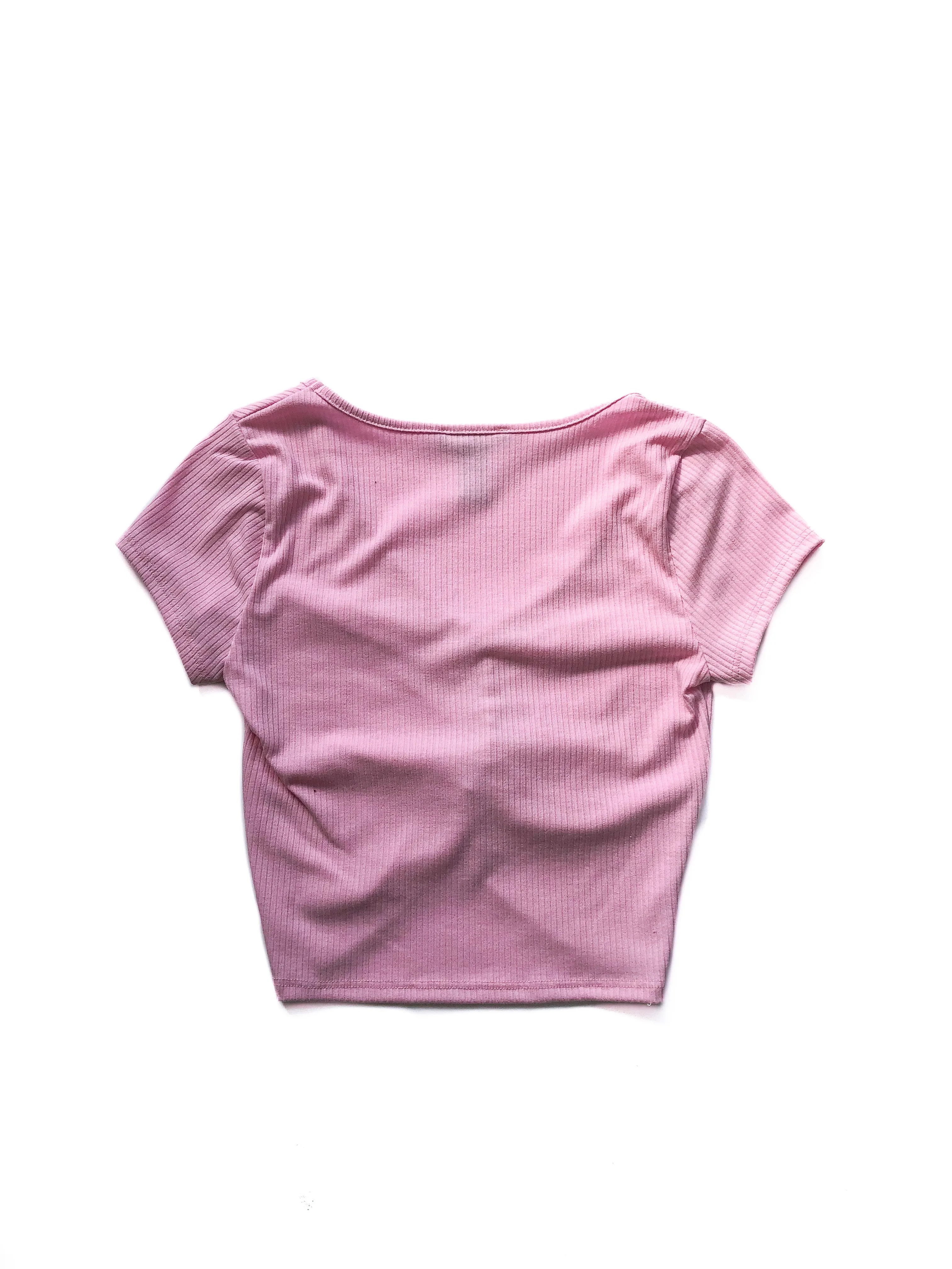 Belle Ribbed Crop Top - Pink
