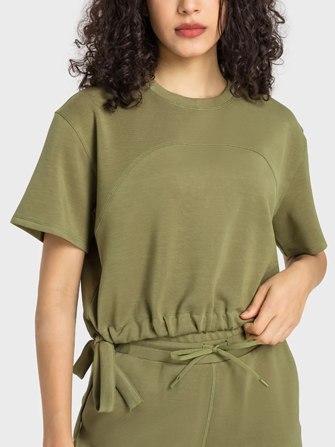 Drawstring Hem Short Sleeve Sports T-Shirt
