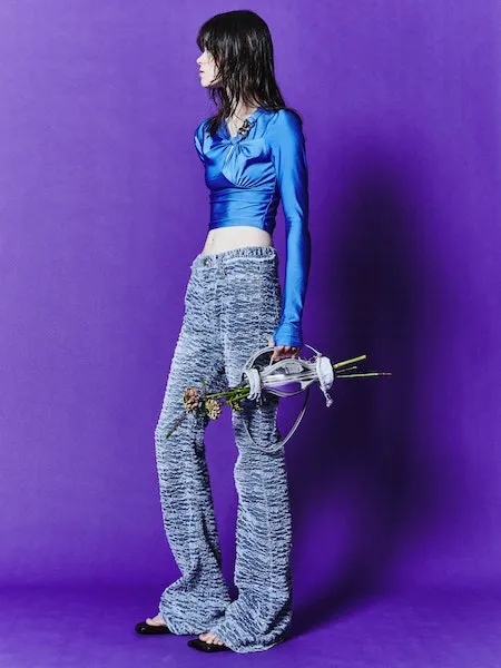 Elena Glitter Shirring Top | Marine Blue