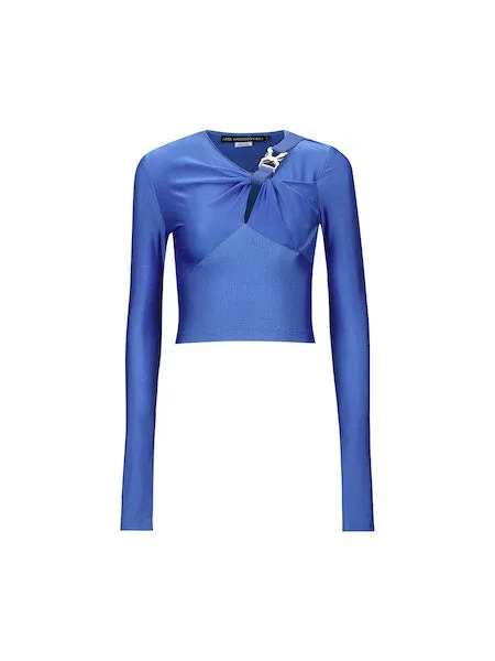 Elena Glitter Shirring Top | Marine Blue