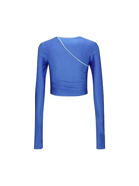 Elena Glitter Shirring Top | Marine Blue