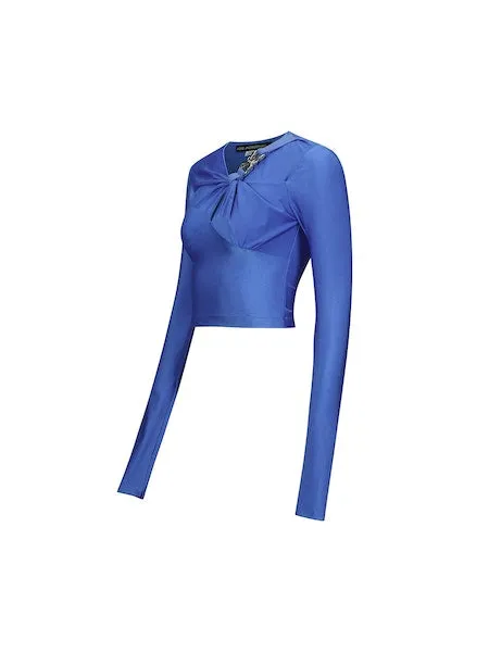 Elena Glitter Shirring Top | Marine Blue