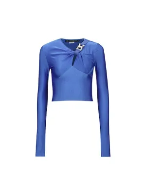 Elena Glitter Shirring Top | Marine Blue