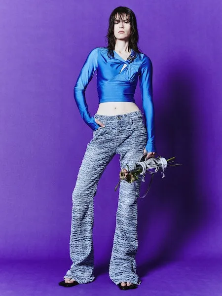 Elena Glitter Shirring Top | Marine Blue