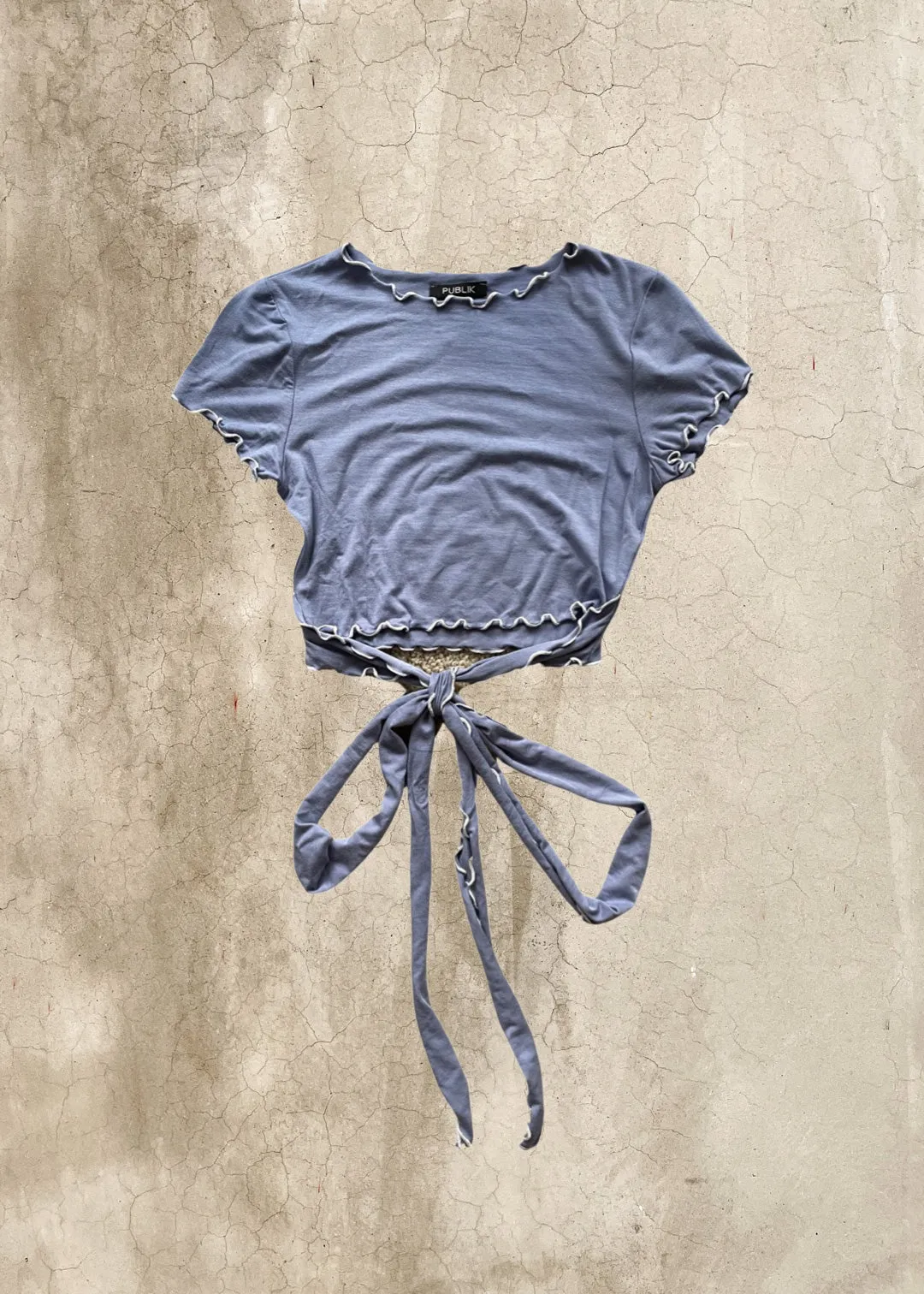 Fiona Contrast Thread Crop Top - Blue