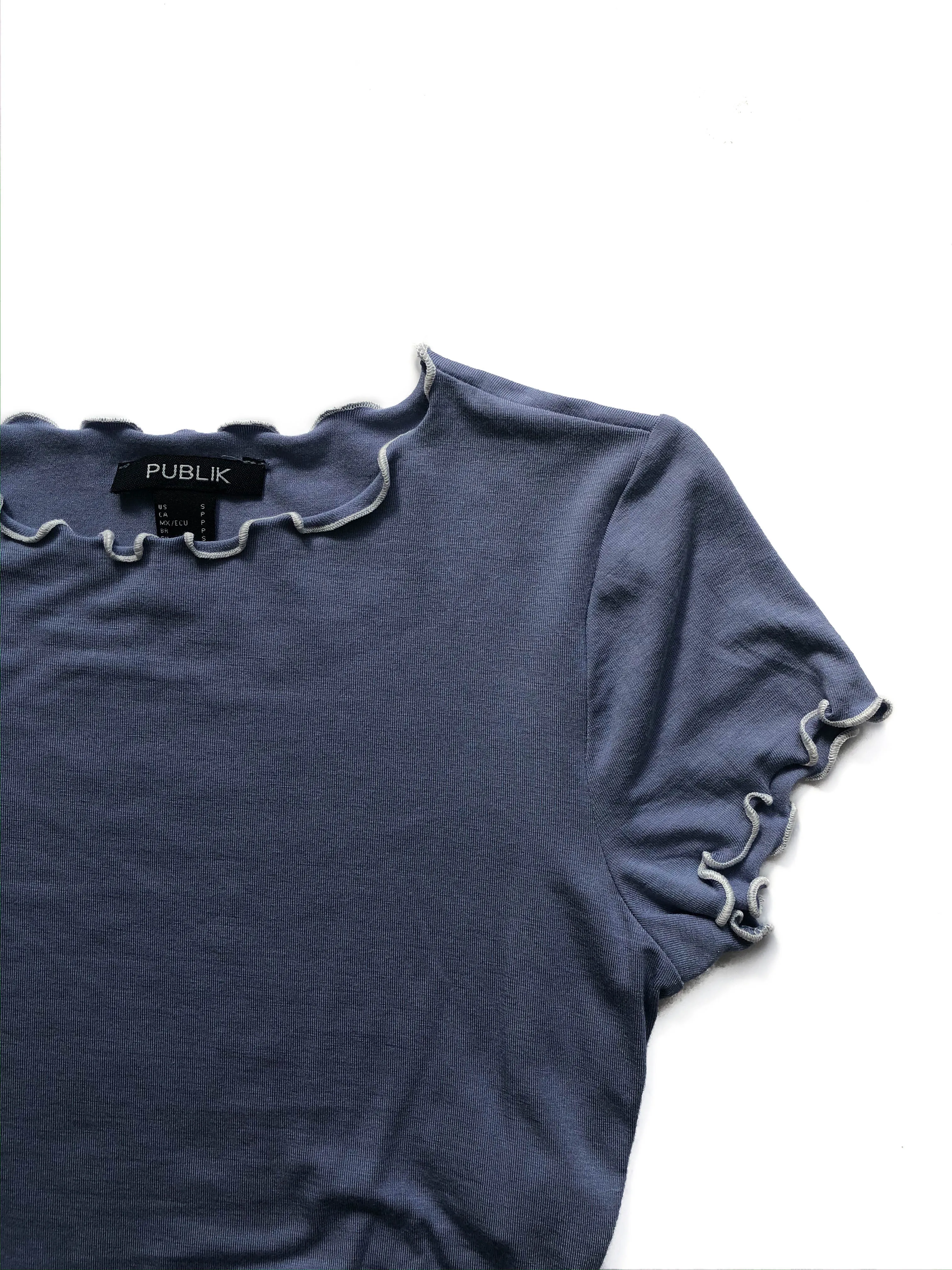 Fiona Contrast Thread Crop Top - Blue