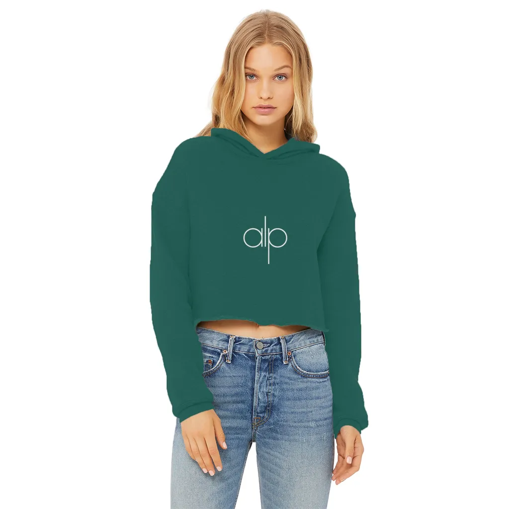 i (14) Ladies Cropped Raw Edge Hoodie