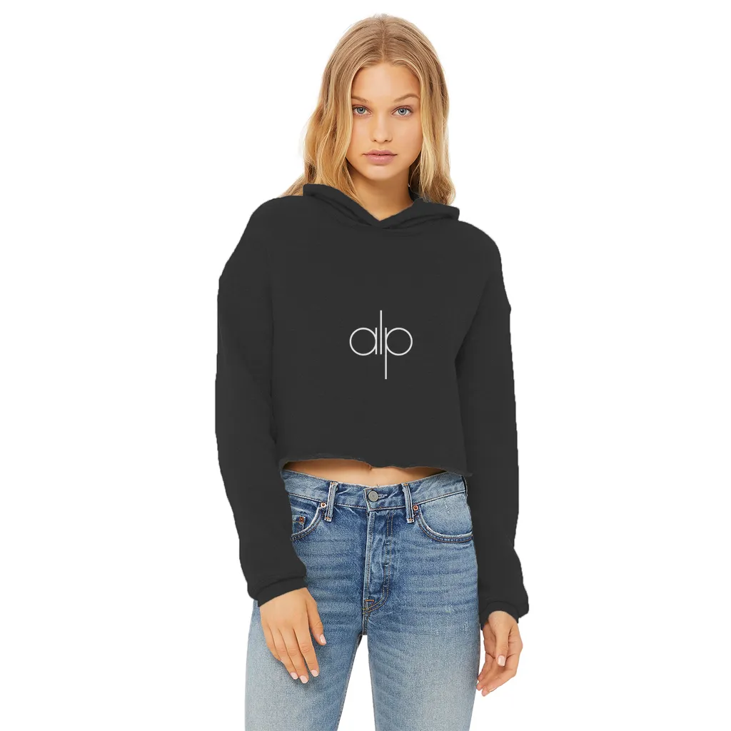i (14) Ladies Cropped Raw Edge Hoodie