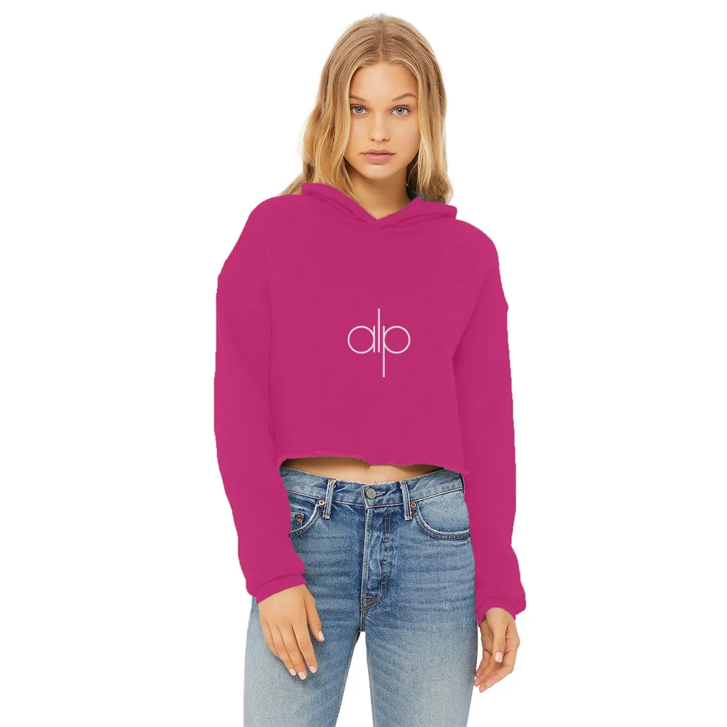 i (14) Ladies Cropped Raw Edge Hoodie