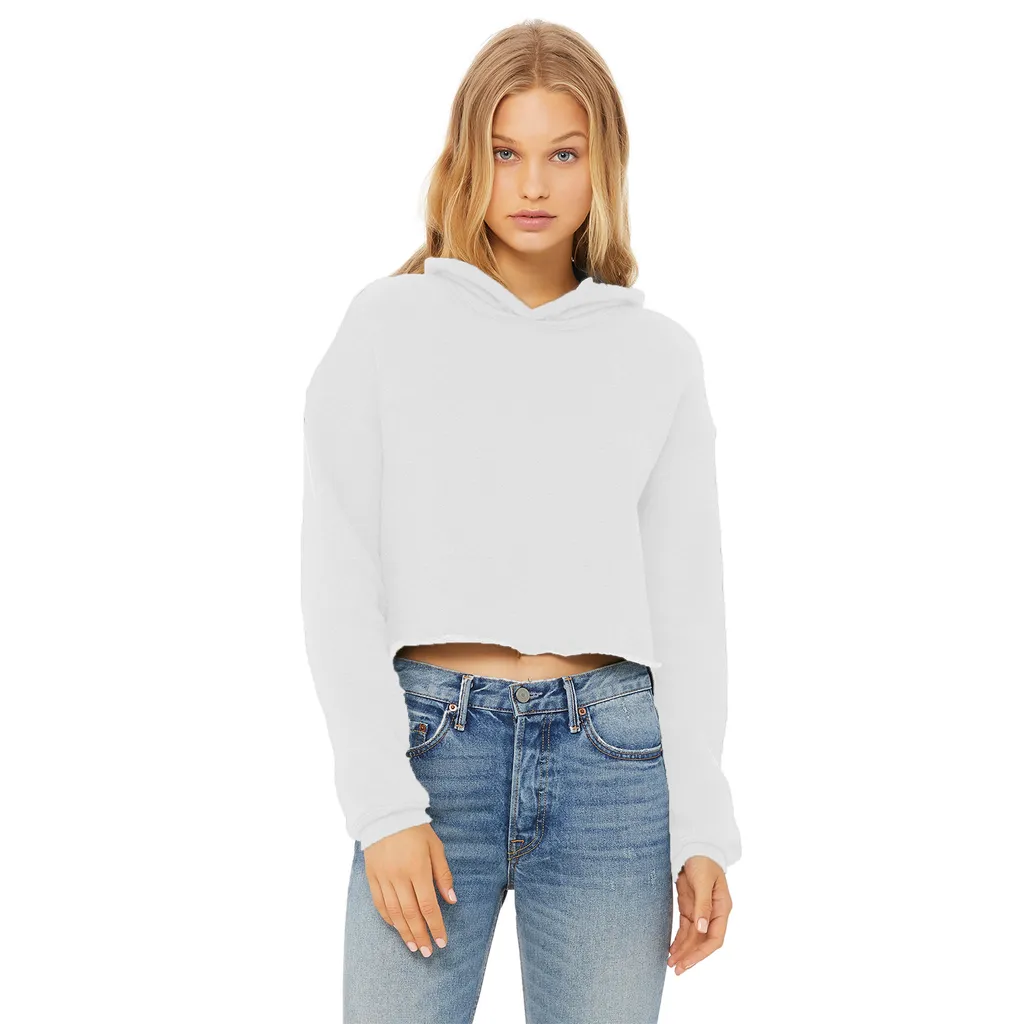 i (14) Ladies Cropped Raw Edge Hoodie