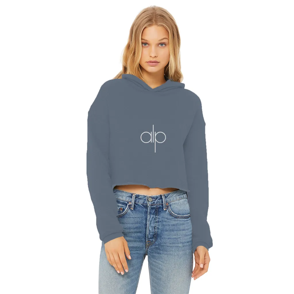 i (14) Ladies Cropped Raw Edge Hoodie