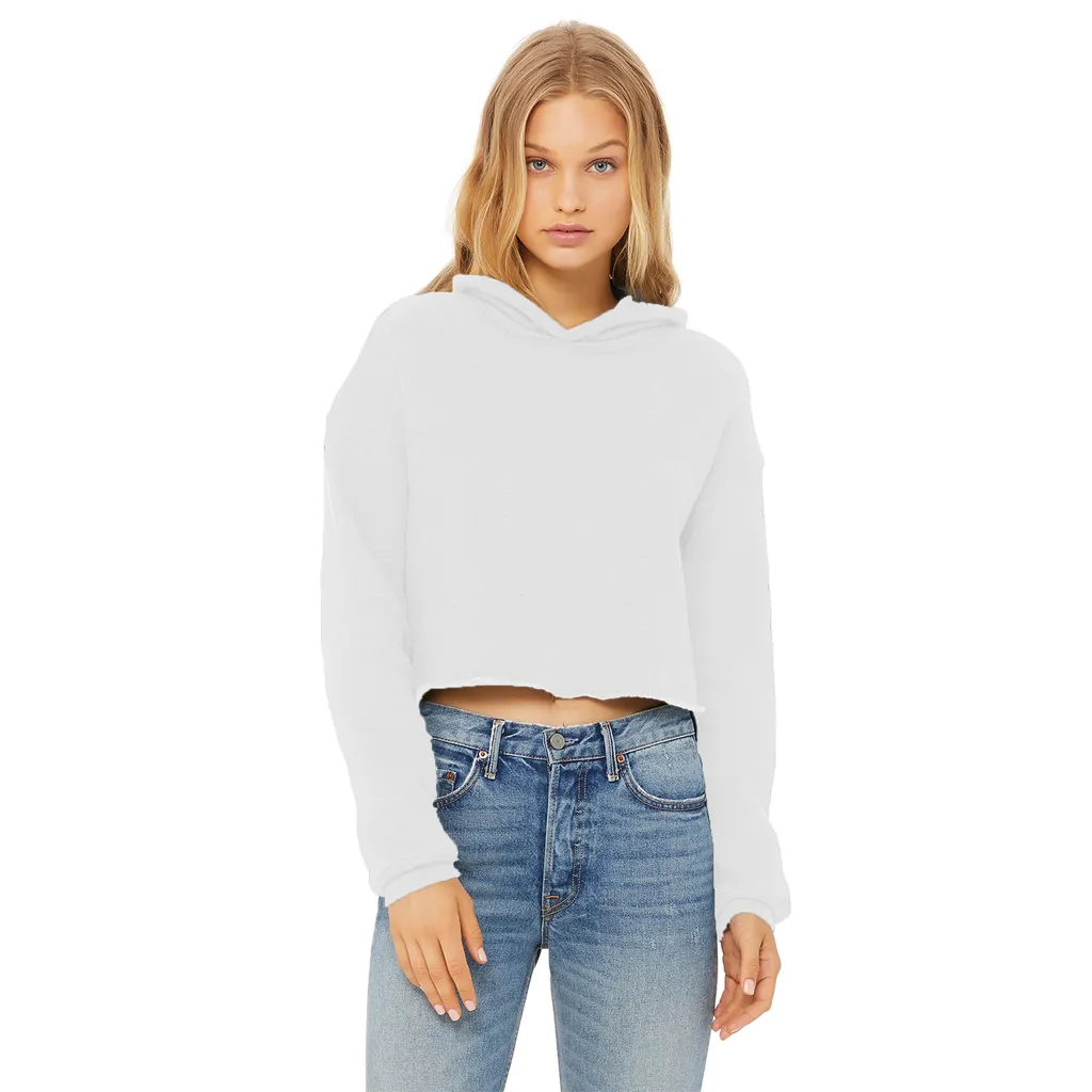 i (14) Ladies Cropped Raw Edge Hoodie