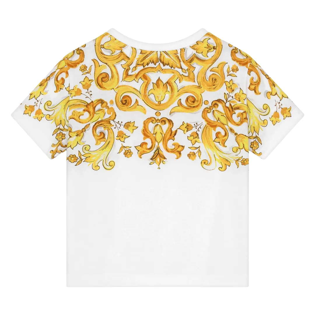 KIDS JERSEY T-SHIRT WITH YELLOW MAJOLICA PRINT AND DG LOGO