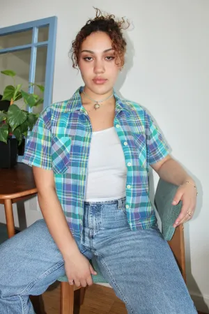 Vintage 90s Cropped Plaid Short Sleeve (M-L)