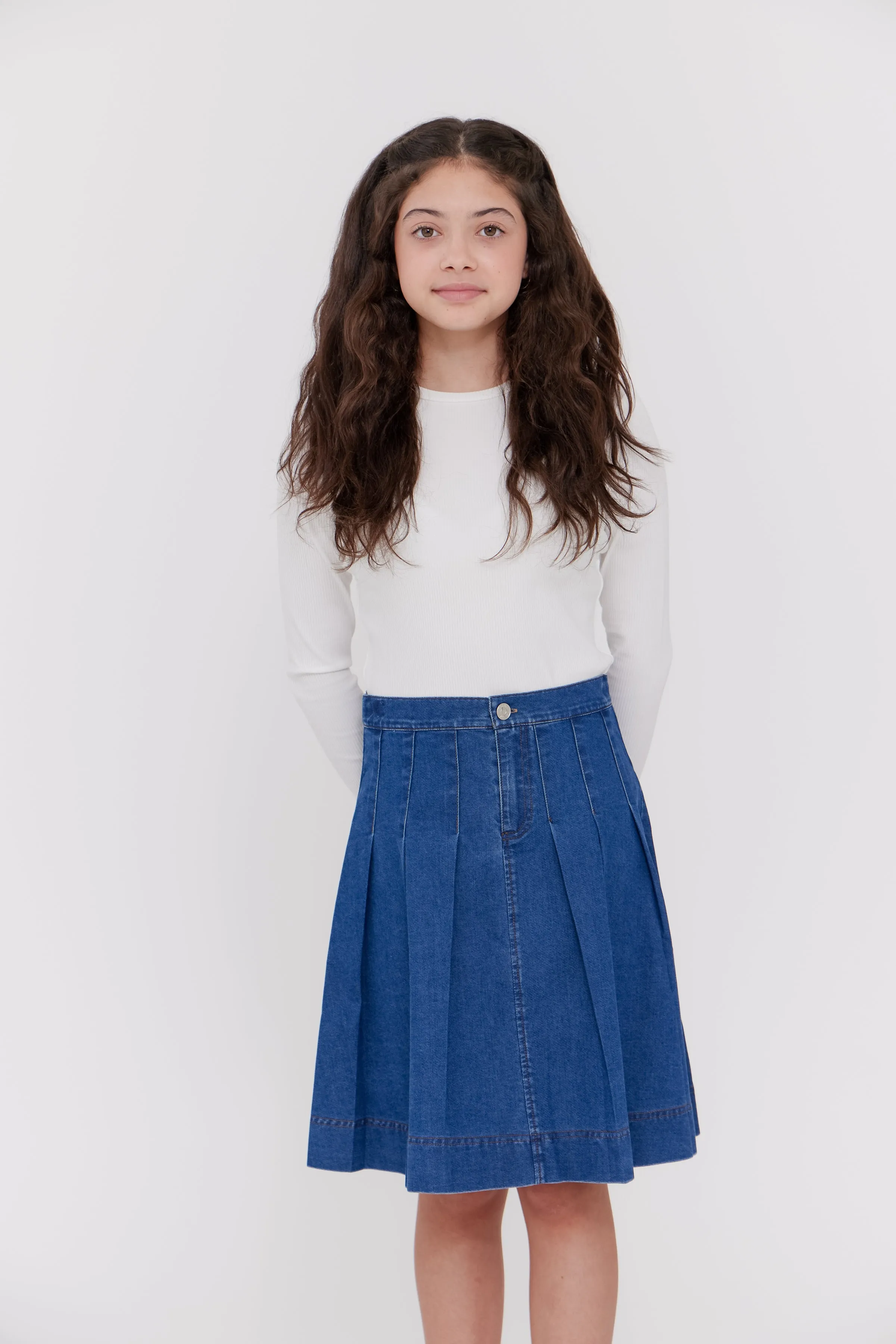 Wide pleated blue skirt by Crew Basics