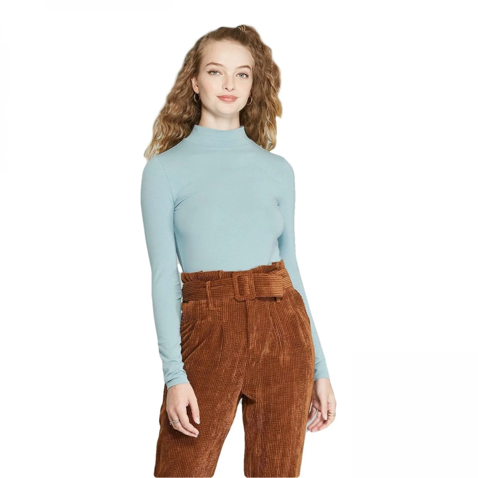 Wild Fable Women's Long Sleeve Cropped Mock Turtleneck Shirt Top
