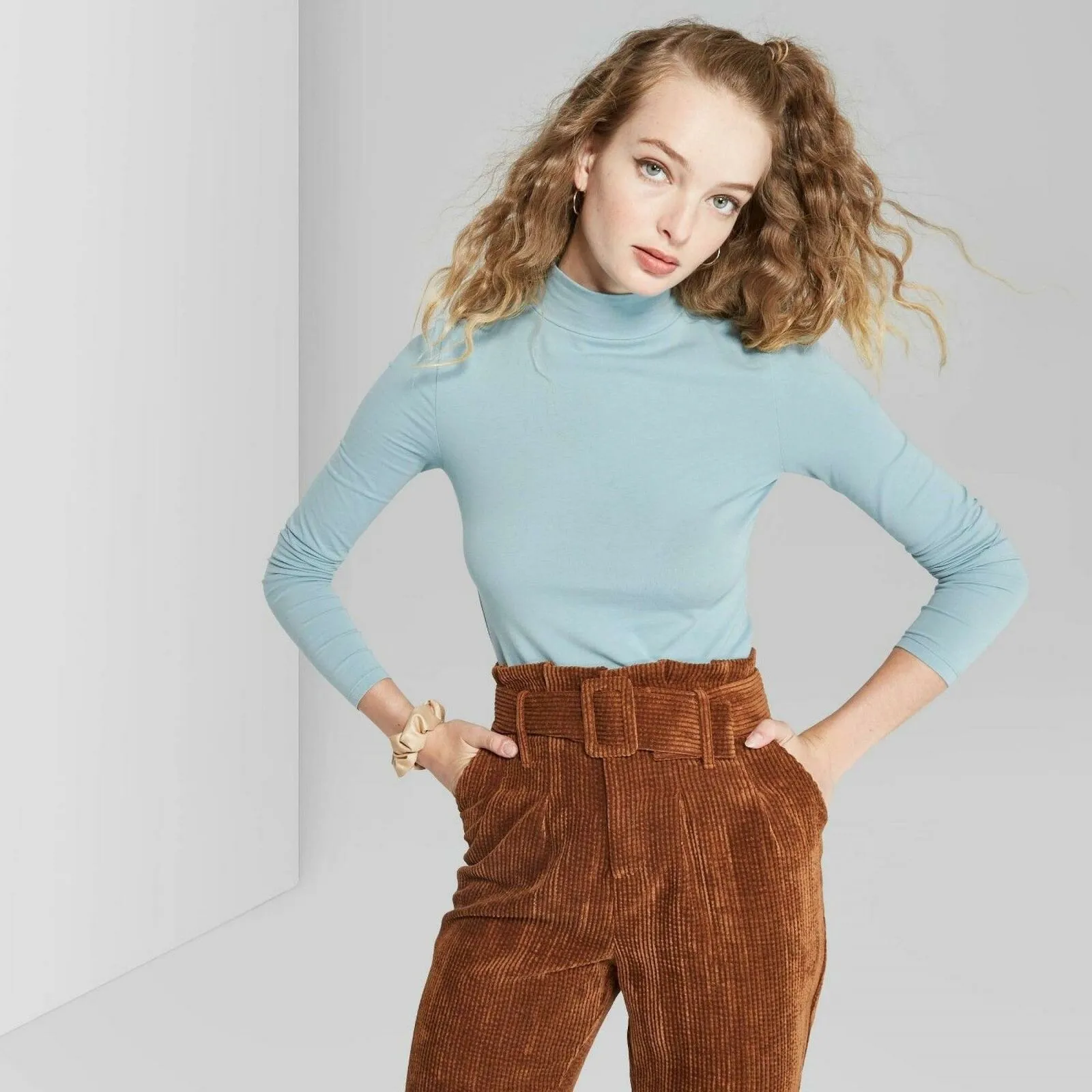 Wild Fable Women's Long Sleeve Cropped Mock Turtleneck Shirt Top